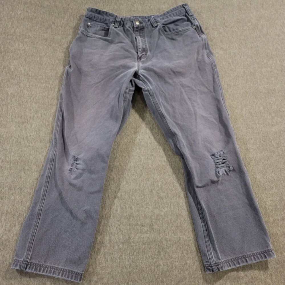 Duluth Trading Jeans Mens 38x32 5 Pocket Heavyweight Blue Logo